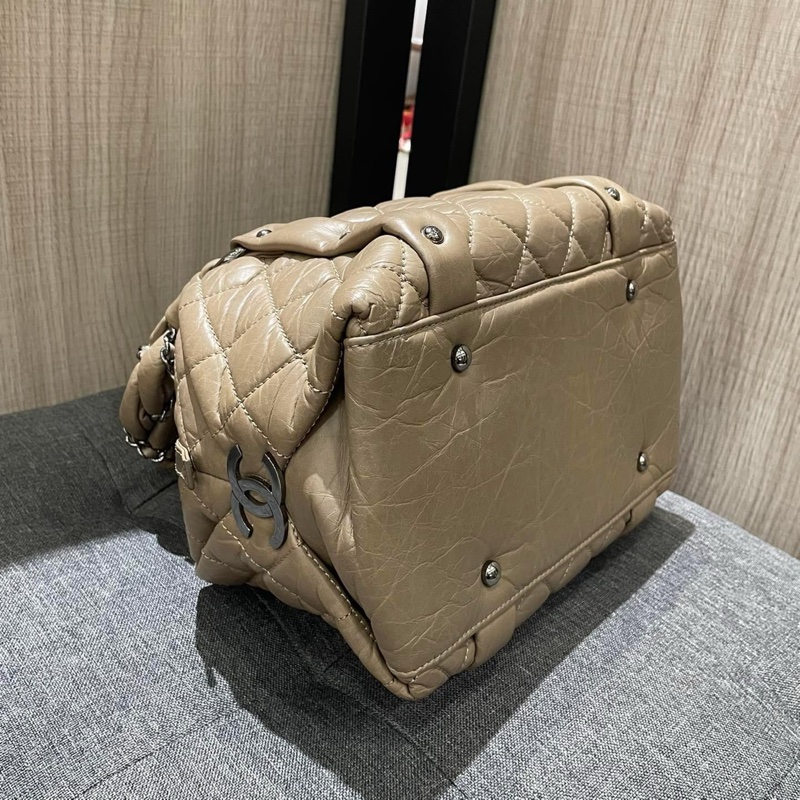 CHANEL 駝色菱格紋牛皮銀鍊泡泡包 手提包 豆腐包-6
