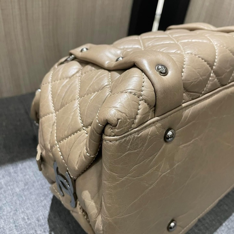 CHANEL 駝色菱格紋牛皮銀鍊泡泡包 手提包 豆腐包-7