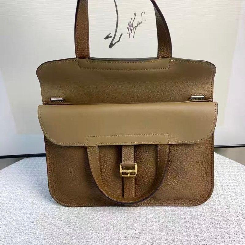 ✨HERMES 栗子色金扣Halzan25手提肩背斜背包 25*17*8  99新配件塵袋-2