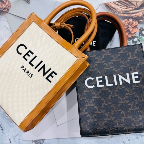 全新CELINECABAS琴譜包 白色帆布棕色皮革MINI-19
