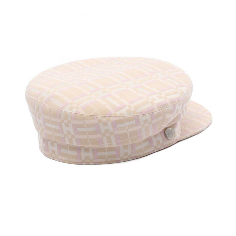 HERMES Deauville H Quilt 其他帽子 251061N 絲綢 絲棉 米色 粉紅色 粉紅色 二手 女款-1