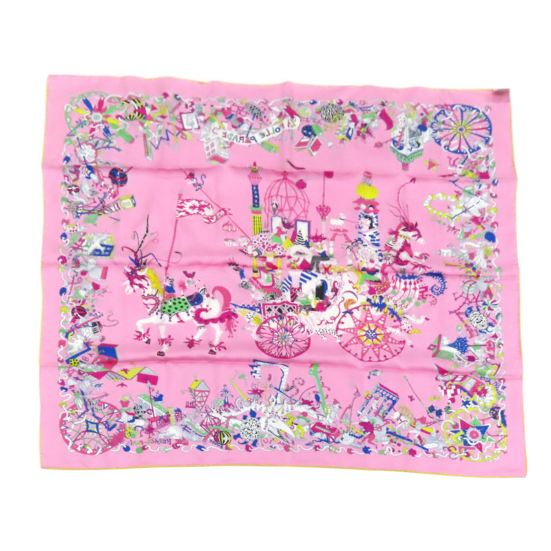 粉色 La Folle Parade Zoom 絲綢 方巾 90X90【HERMES 愛馬仕】-1