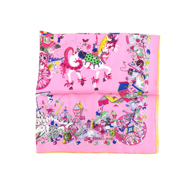 粉色 La Folle Parade Zoom 絲綢 方巾 90X90【HERMES 愛馬仕】-2