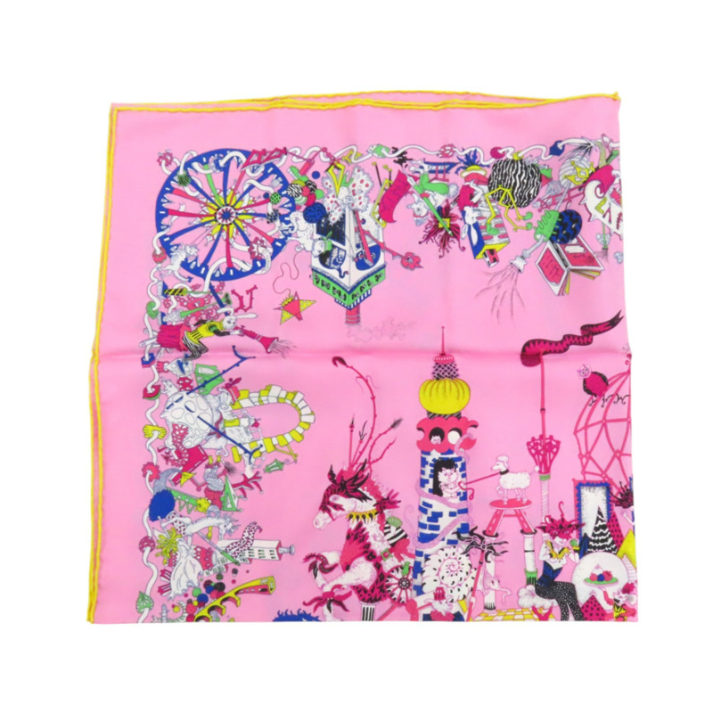 粉色 La Folle Parade Zoom 絲綢 方巾 90X90【HERMES 愛馬仕】-4