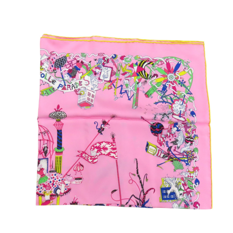 粉色 La Folle Parade Zoom 絲綢 方巾 90X90【HERMES 愛馬仕】-5