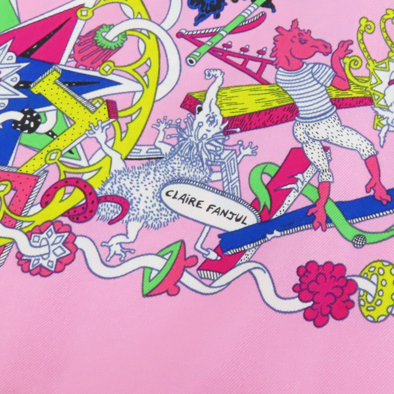 粉色 La Folle Parade Zoom 絲綢 方巾 90X90【HERMES 愛馬仕】-8