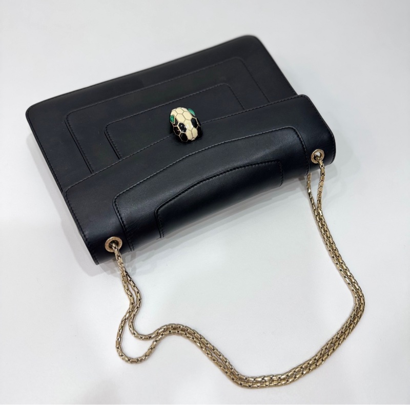 BVLGARI 寶格麗Serpenti Forever 經典 琺瑯 蛇頭 牛皮 黑 鍊條包 斜背包 肩背包 腋下包-2