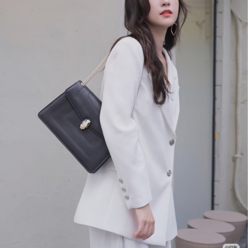 BVLGARI 寶格麗Serpenti Forever 經典 琺瑯 蛇頭 牛皮 黑 鍊條包 斜背包 肩背包 腋下包-5