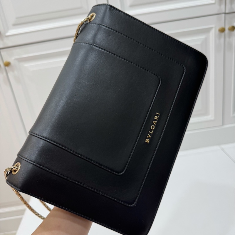 BVLGARI 寶格麗Serpenti Forever 經典 琺瑯 蛇頭 牛皮 黑 鍊條包 斜背包 肩背包 腋下包-11