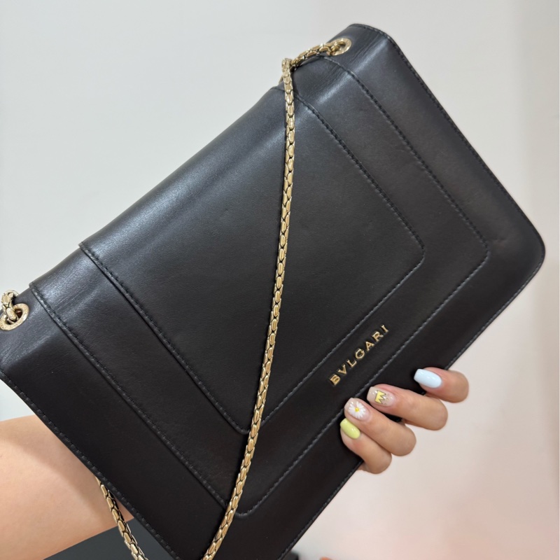 BVLGARI 寶格麗Serpenti Forever 經典 琺瑯 蛇頭 牛皮 黑 鍊條包 斜背包 肩背包 腋下包-19