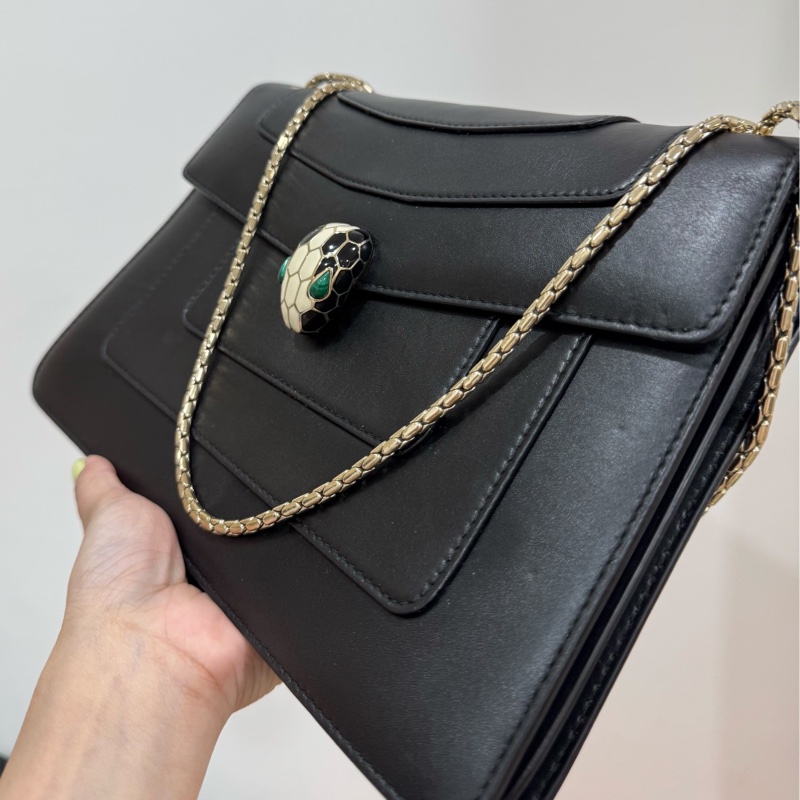 BVLGARI 寶格麗Serpenti Forever 經典 琺瑯 蛇頭 牛皮 黑 鍊條包 斜背包 肩背包 腋下包-20