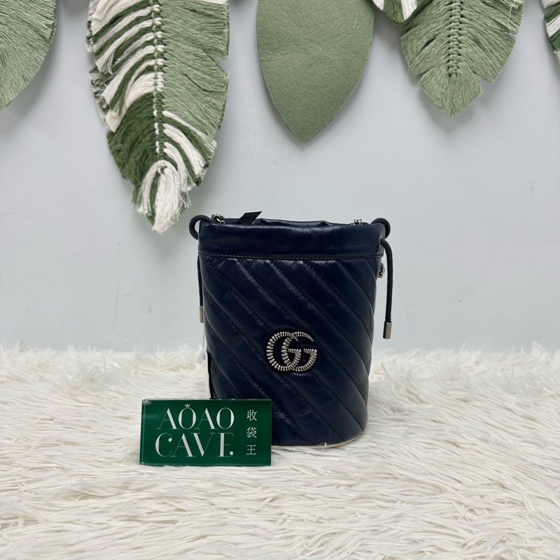 閑置品💫GUCCI GG Marmont Classic Blue銀扣水桶包 斜肩包-0