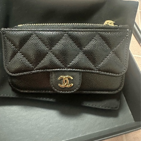 Chanel 香奈兒cf黑金荔枝牛皮卡零錢包 全新品