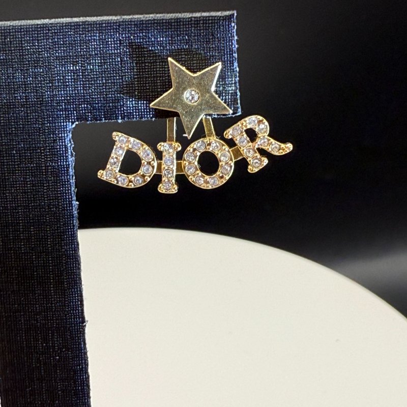 Dior 耳環 星星字母水鑽耳釘 金色 不對稱設計-6