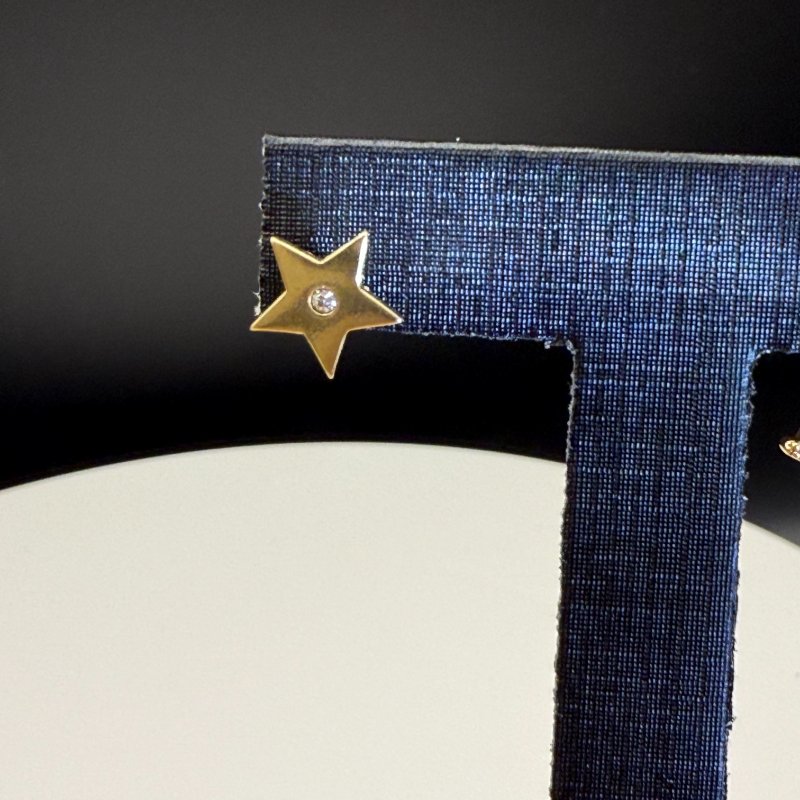 Dior 耳環 星星字母水鑽耳釘 金色 不對稱設計-7