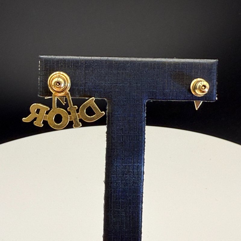 Dior 耳環 星星字母水鑽耳釘 金色 不對稱設計-8