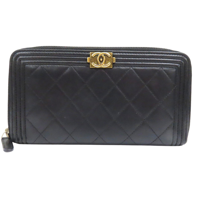 黑色 羊皮 BOY拉鍊長夾 金扣 (無卡)-0