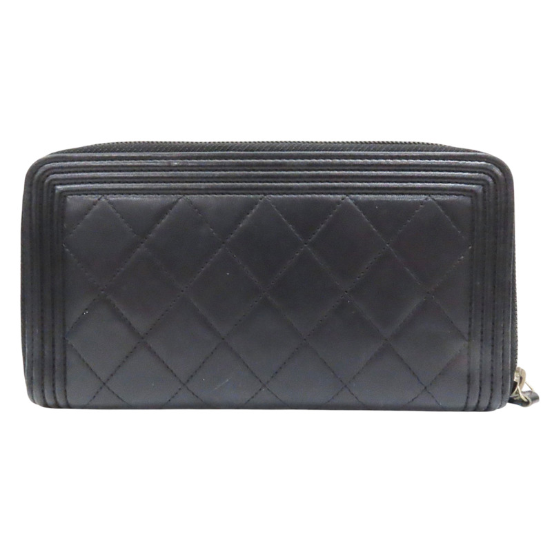 黑色 羊皮 BOY拉鍊長夾 金扣 (無卡)-1