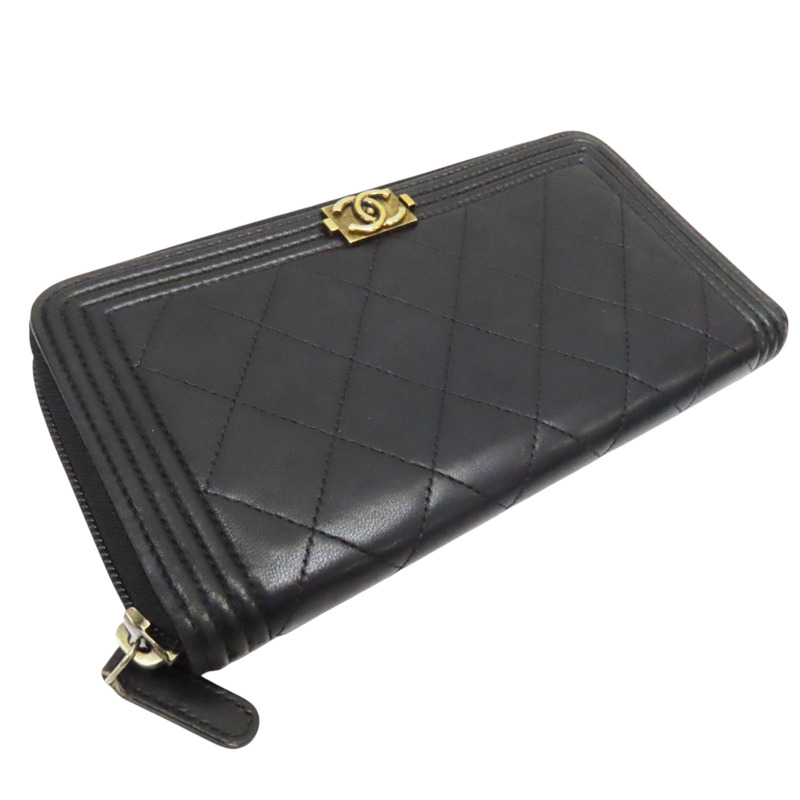 黑色 羊皮 BOY拉鍊長夾 金扣 (無卡)-2