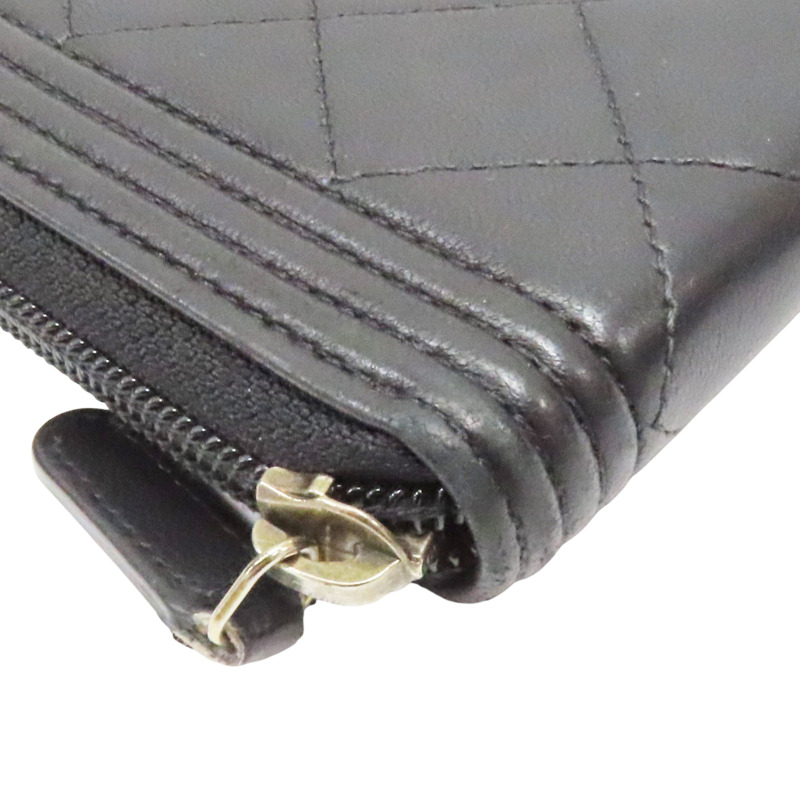 黑色 羊皮 BOY拉鍊長夾 金扣 (無卡)-8