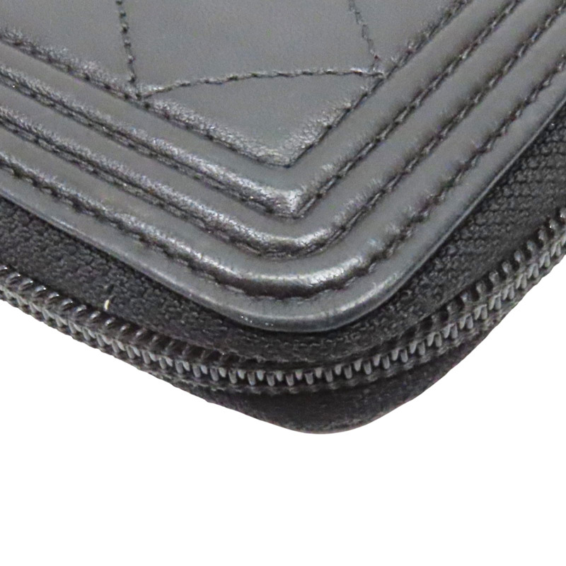 黑色 羊皮 BOY拉鍊長夾 金扣 (無卡)-10