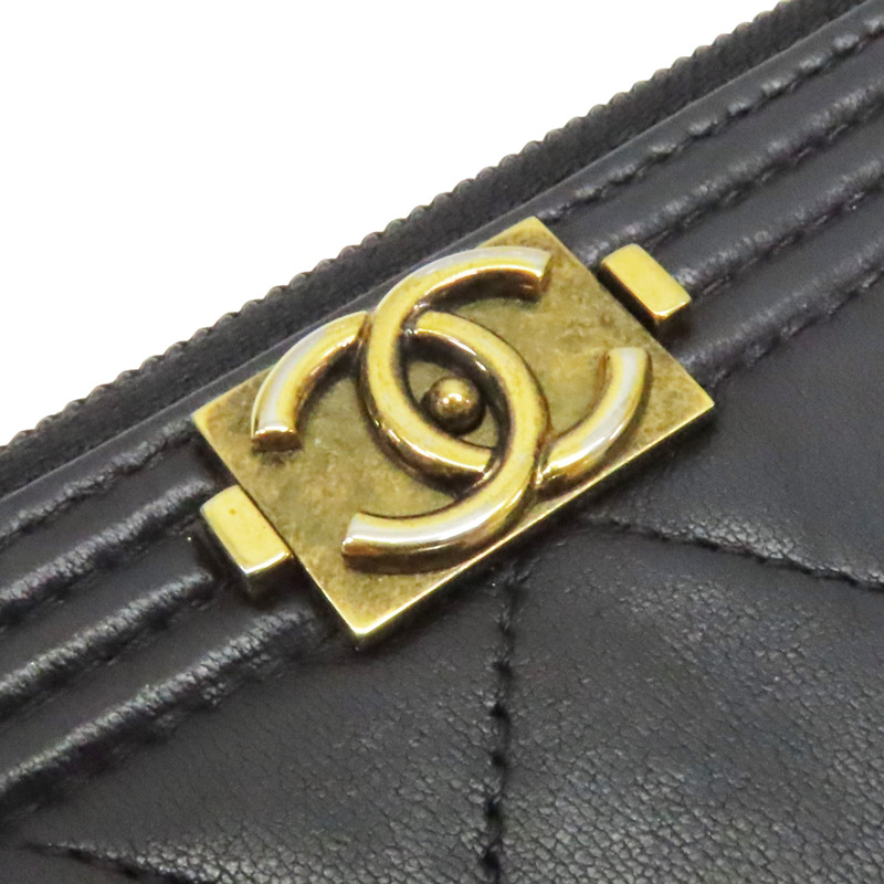 黑色 羊皮 BOY拉鍊長夾 金扣 (無卡)-12