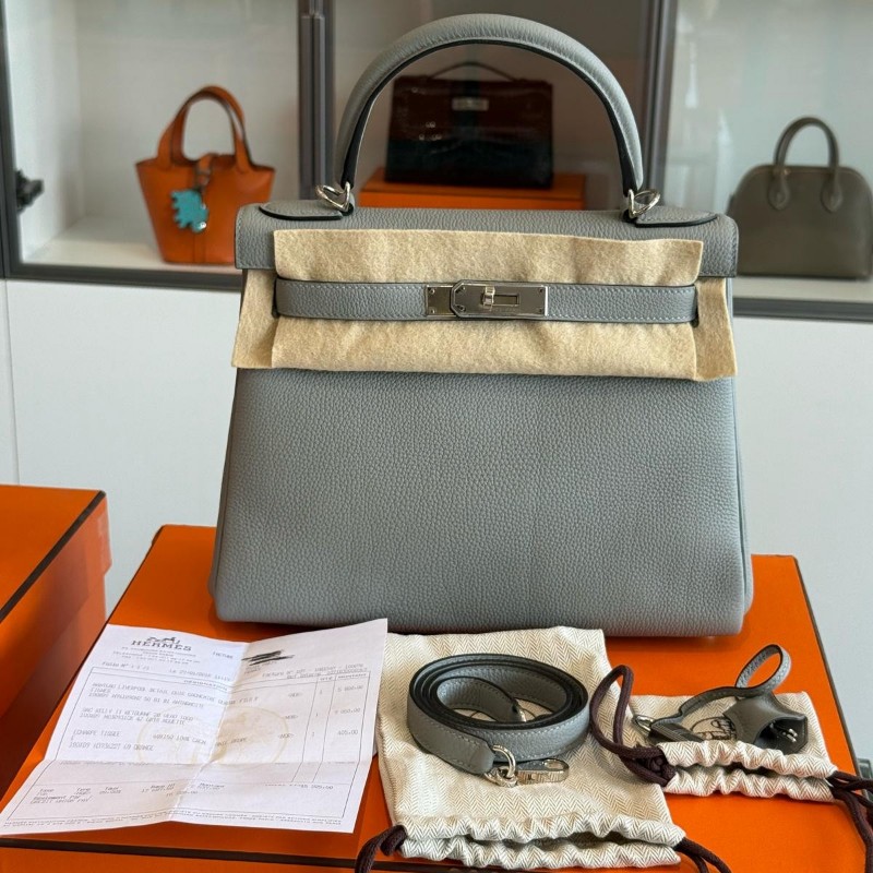 Hermes Kelly28 4Z海鷗灰銀扣 全套-0