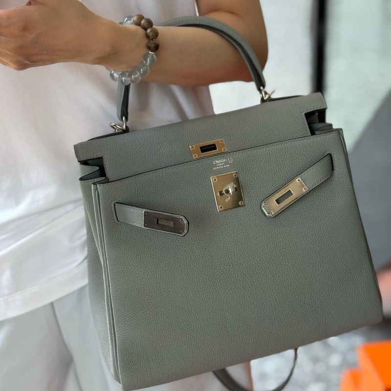 Hermes Kelly28 4Z海鷗灰銀扣 全套-4
