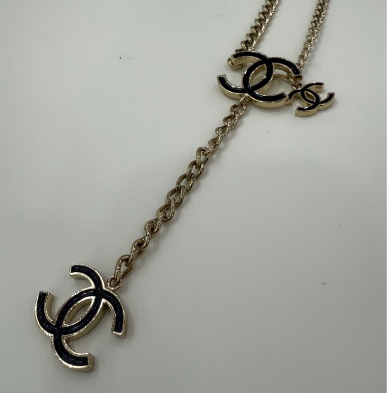 CHANEL香奈兒經典雙C珐琅毛衣鏈腰鏈，鏈長100cm，淡金色，雙用設計，既可作腰鏈也可作項鍊，超級百達-1