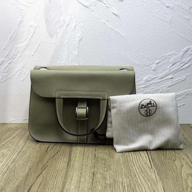 HERMES(愛馬仕) HERMES HALZAN 22CM 鼠尾草綠 羊皮-0