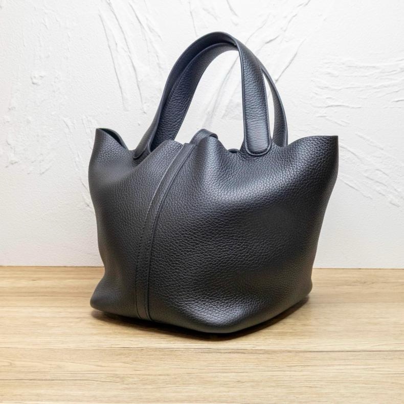 HERMES(愛馬仕) Picotin 菜籃子 22 89黑色 TC皮 銀扣-1