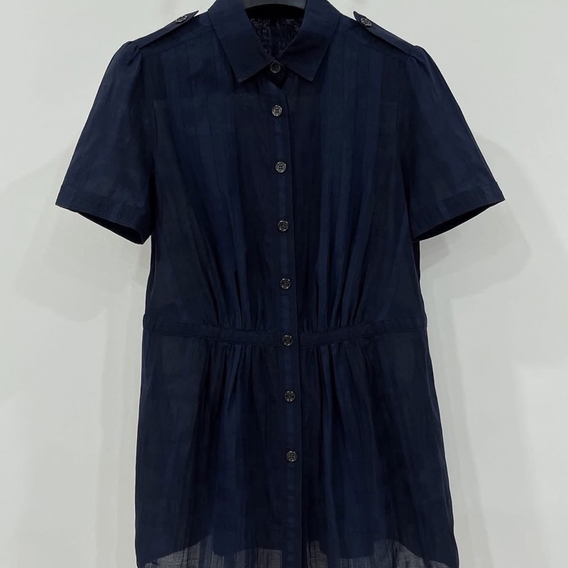 BURBERRY  倫敦 深藍肩扣格紋長版上衣-1