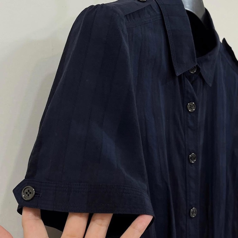 BURBERRY  倫敦 深藍肩扣格紋長版上衣-3