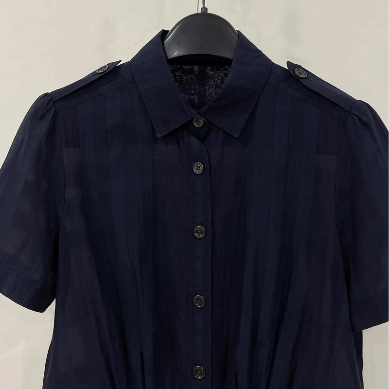 BURBERRY  倫敦 深藍肩扣格紋長版上衣-4