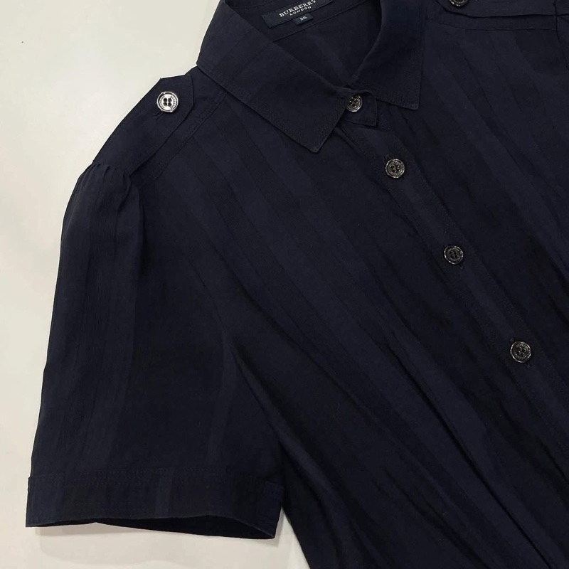 BURBERRY  倫敦 深藍肩扣格紋長版上衣-6