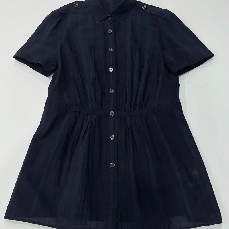 BURBERRY  倫敦 深藍肩扣格紋長版上衣-7