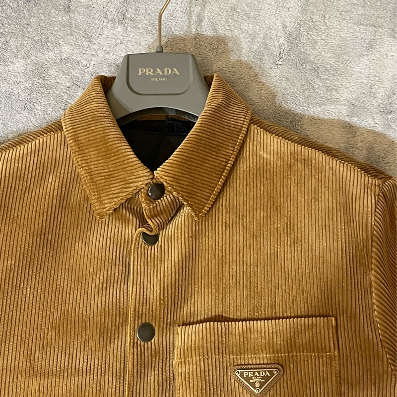 PRADA 燈芯絨 牛仔 襯衫 外套 男|三角Logo|吊牌未拆-1