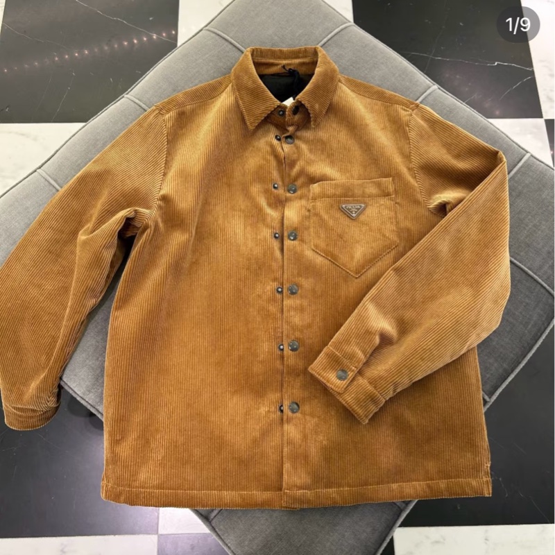 PRADA 燈芯絨 牛仔 襯衫 外套 男|三角Logo|吊牌未拆-7