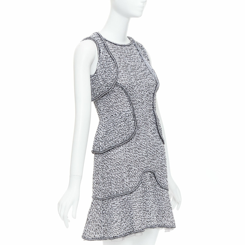 CHANEL 2015 Runway grey cotton tweed CC button ruffle dress FR36 S-2