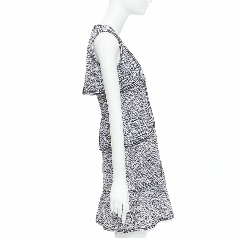 CHANEL 2015 Runway grey cotton tweed CC button ruffle dress FR36 S-3