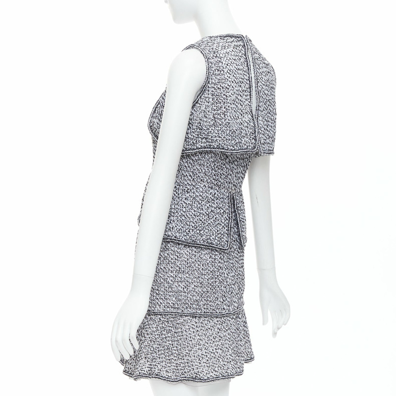 CHANEL 2015 Runway grey cotton tweed CC button ruffle dress FR36 S-5