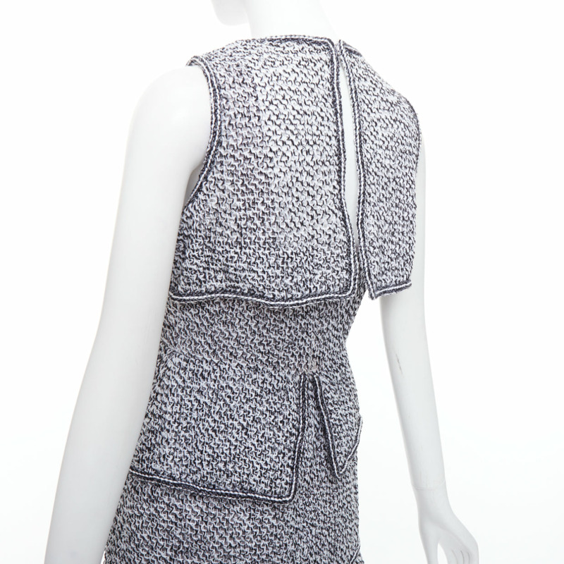 CHANEL 2015 Runway grey cotton tweed CC button ruffle dress FR36 S-6