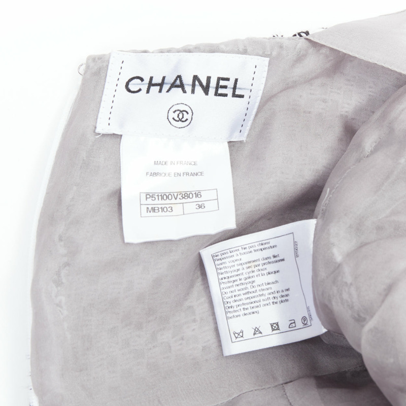 CHANEL 2015 Runway grey cotton tweed CC button ruffle dress FR36 S-7