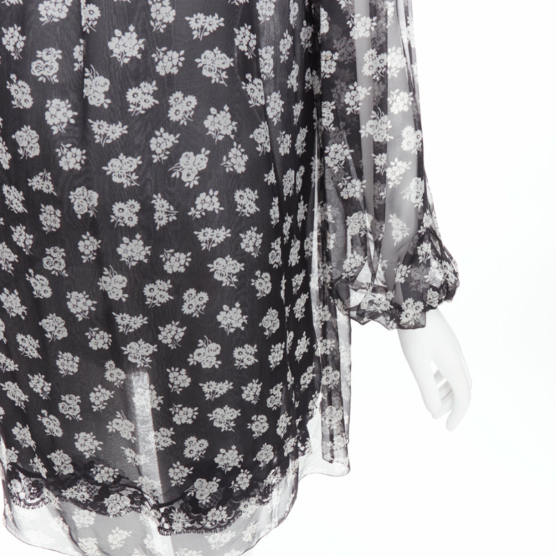 DOLCE GABBANA 100% silk black white floral sheer tie dress IT40 S-5