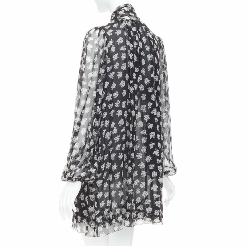 DOLCE GABBANA 100% silk black white floral sheer tie dress IT40 S-6