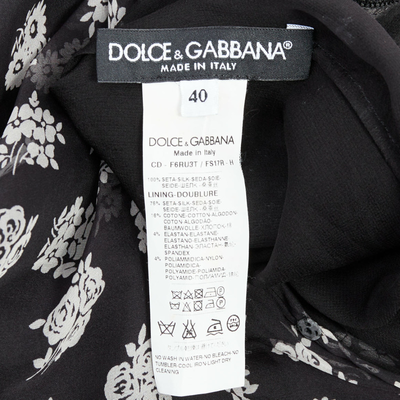 DOLCE GABBANA 100% silk black white floral sheer tie dress IT40 S-7
