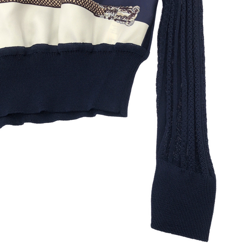 HERMES 長袖印花襯衫上衣 *17-7766 絲綢海軍藍 #34 二手女款-3