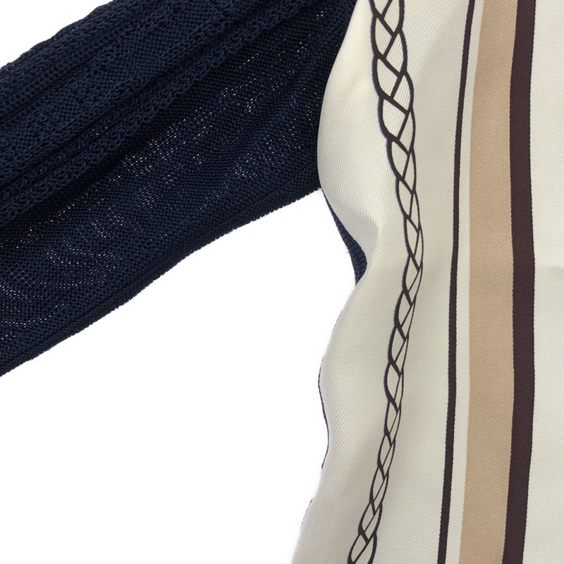 HERMES 長袖印花襯衫上衣 *17-7766 絲綢海軍藍 #34 二手女款-8