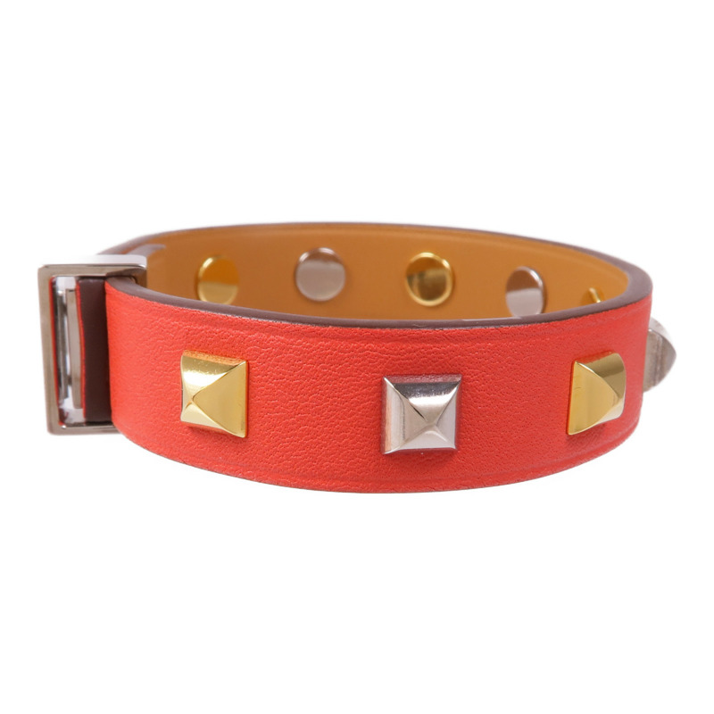 HERMES Epsom皮革Mini Dog Clous Ronds手鏈Red-1