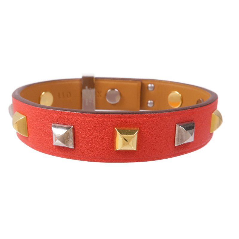 HERMES Epsom皮革Mini Dog Clous Ronds手鏈Red-2